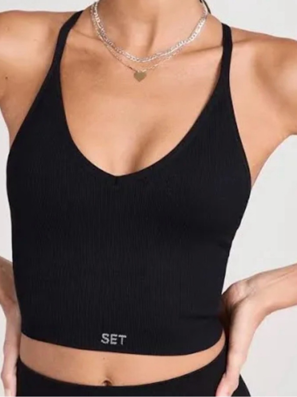 SET Active Black Ribbed V-Neck Crop Camisole